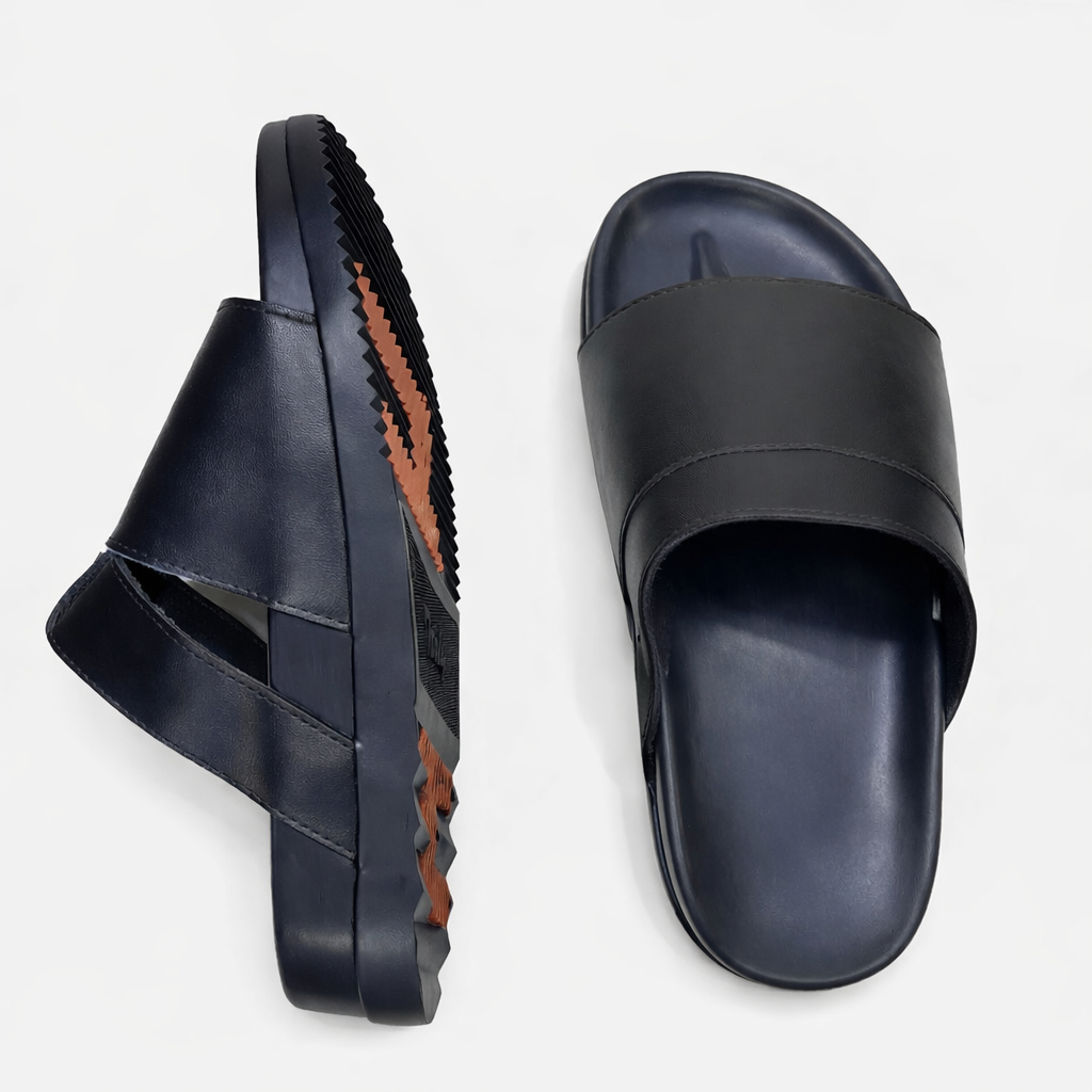 Black Urban Ridge Leather Slide